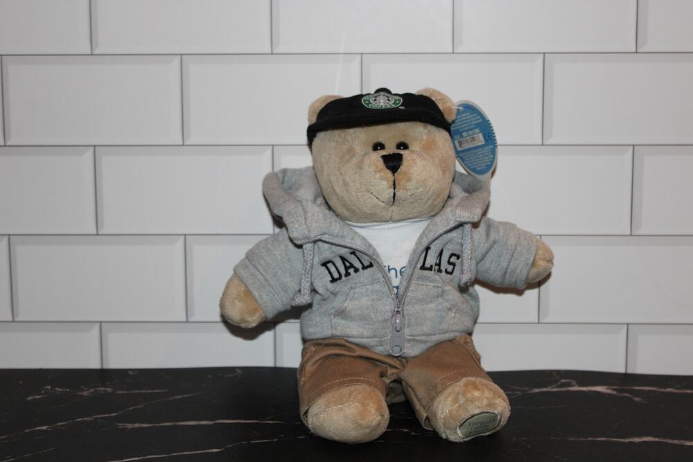 Starbucks Dallas Local Bearista Plush Teddy Bear Gray Hoodie The Big D